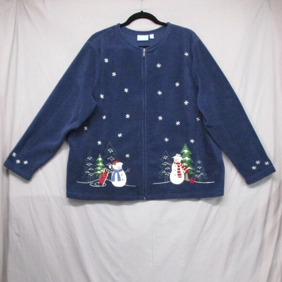 croft & barrow Sweaters - Croft & Borrow Sport Christmas Theme Fleece Full Zip Sweater Blue Size | 1X